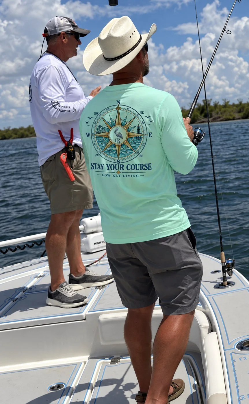 Stay Your Course cotton tee, full lifestyle photograph