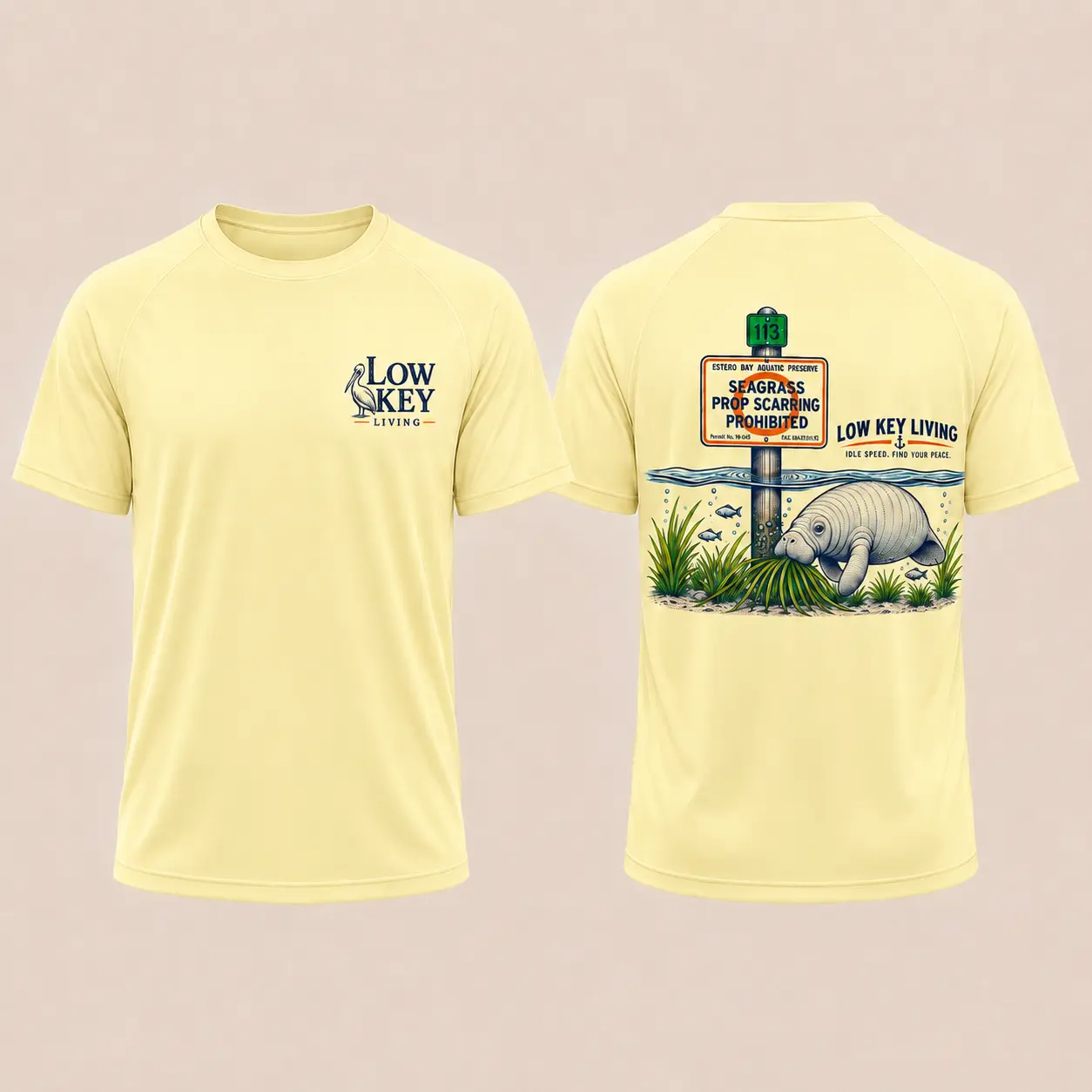 Seagrass Prop Scarring Prohibited short sleeve performance tee in Pale Yellow